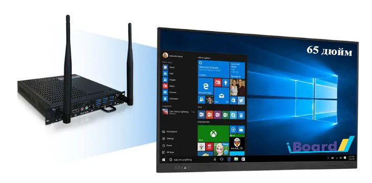 Інтерактивна панель iBoard 65″ дюймів діагональ, робота одночасно двох ОС (Android 14.0+Windows) iBoard IP 65 A14N (вбудований  OPS)
