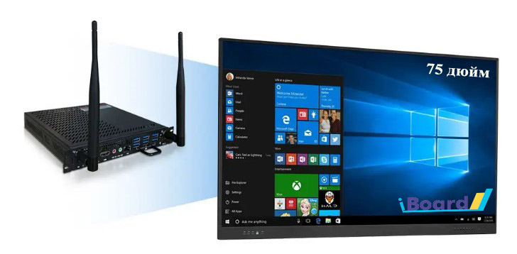 Інтерактивна панель iBoard 86″ дюймів діагональ, підтримка двох ОС (Android 15.0 (RK3588-16/256)+ Windows) підтримка ПЗ “Кропива”, вбудована камера з ШІ
