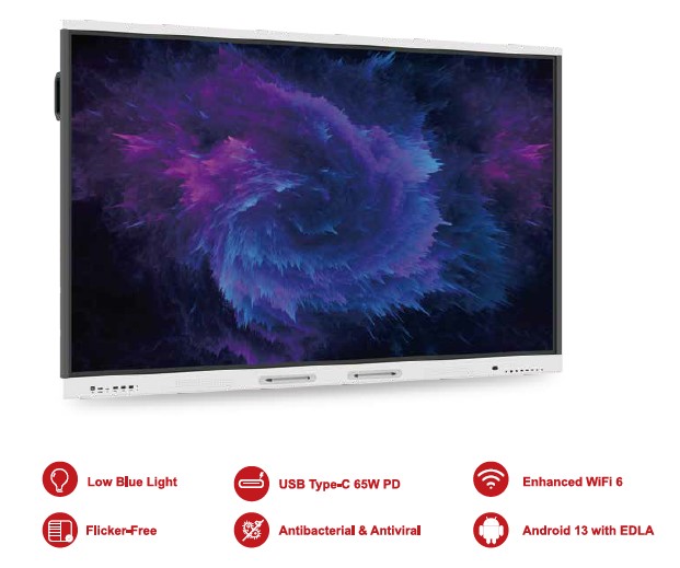 Інтерактивна панель iBoard 75″ дюймів діагональ вбудована камера та мікрофон, дві ОС (Android 14.0 (rom/ram: 8/128)+Windows) OPS (PCi5-12 gen8/256SSD)